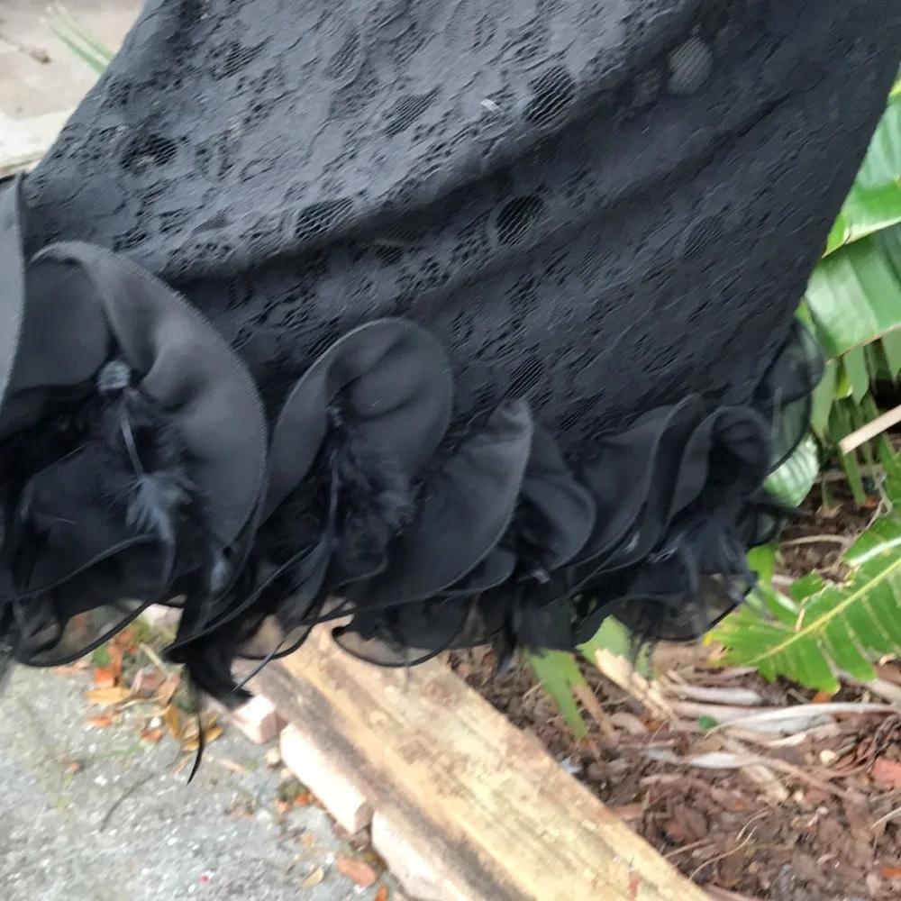 Vintage sheer lace dress with feather ruffle - Picture 4 of 8
